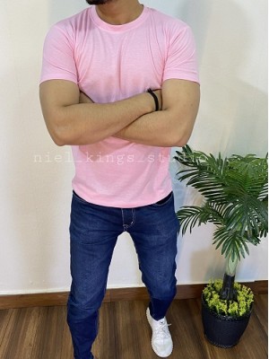 Basic Cotton Round Neck pink Tee