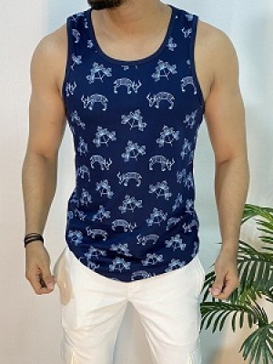 Printed Cotton Navy Vest 