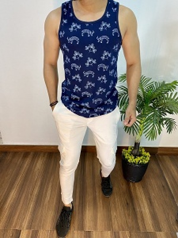 Printed Cotton Navy Vest 