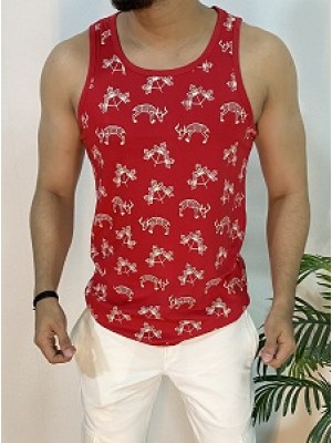 Printed Cotton Red Vest 