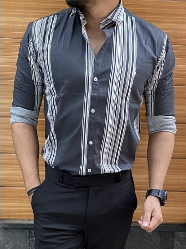 Grey White Stripe Cotton Shirt