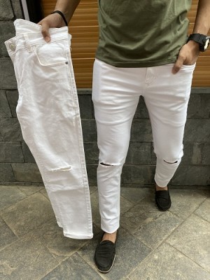   Knee Cut White Denim