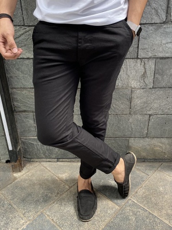 Linen Stretchable Black Pant