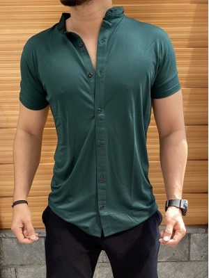 Chinese Collar Half Bottle Green Shirt