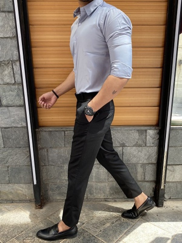 gray patterned oxford. black pants. black belt. easy. classic/modern.  sleek. dapper. essential. st… | Men fashion casual outfits, Formal men  outfit, Men shirt style