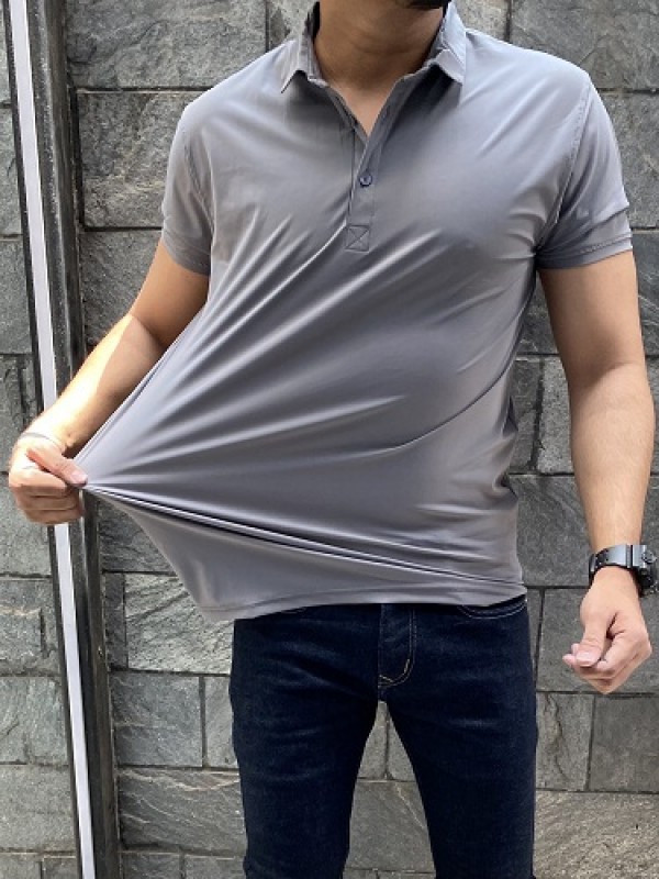 Paper Cotton Imported Collar Dark Grey Tshirt