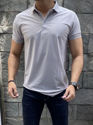 Paper Cotton Imported Collar Light Grey Tshirt