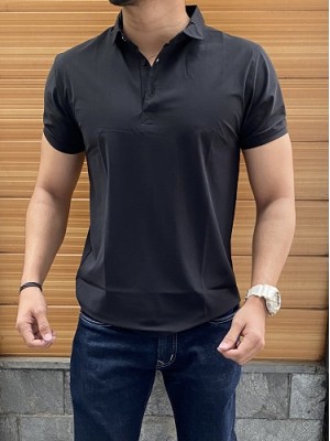 Paper Cotton Imported Collar Black Tshirt