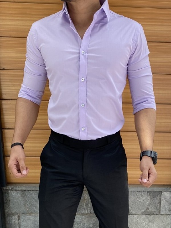   Plain Stretchable Light Purple Fullsleeves Shirt