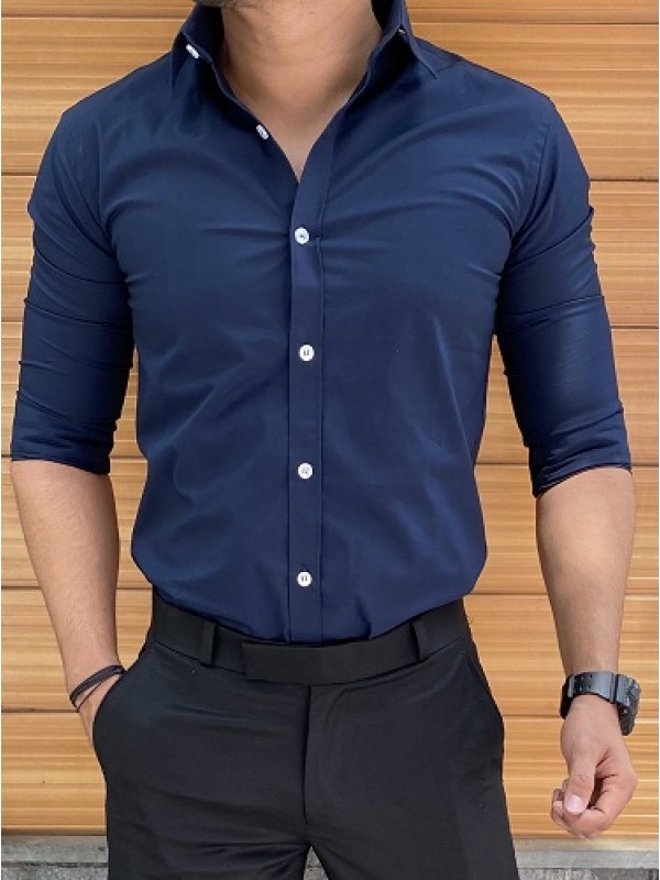         Plain Stretchable Navy Fullsleeves Shirt