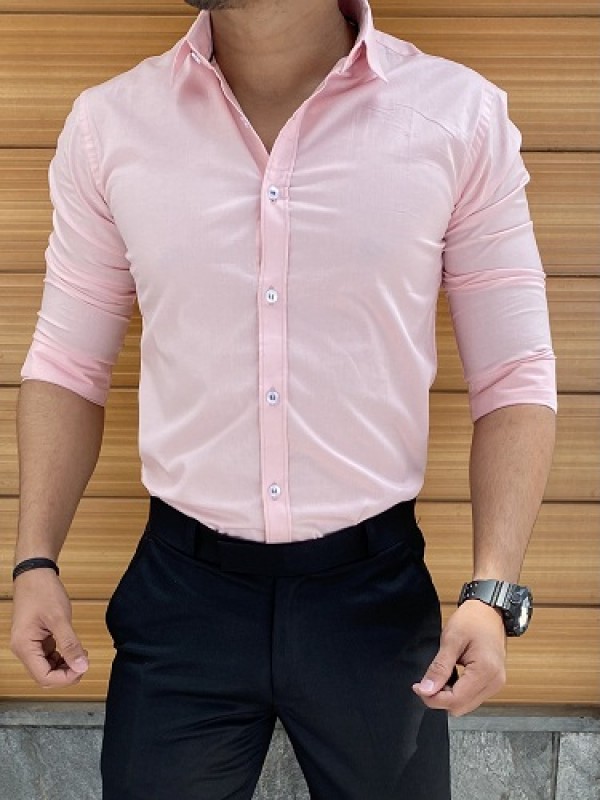   Plain Stretchable Pink Fullsleeves Shirt