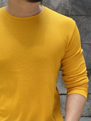    Vertical Rib Stretchable Mustard Fullsleeve Tshirt