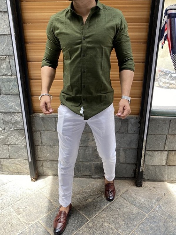 What Color Pants Goes With Olive Green Shirt White Trousers Outfit Idea  Inspiration Lookbook | Shirt outfit men, Pants outfit men, Green shirt  outfits