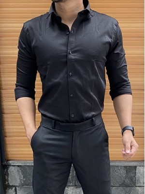      Cotton Satin Black Fullsleeve Shirt