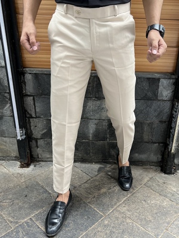      Relaxed Fit Ankle Length Cream Trouser