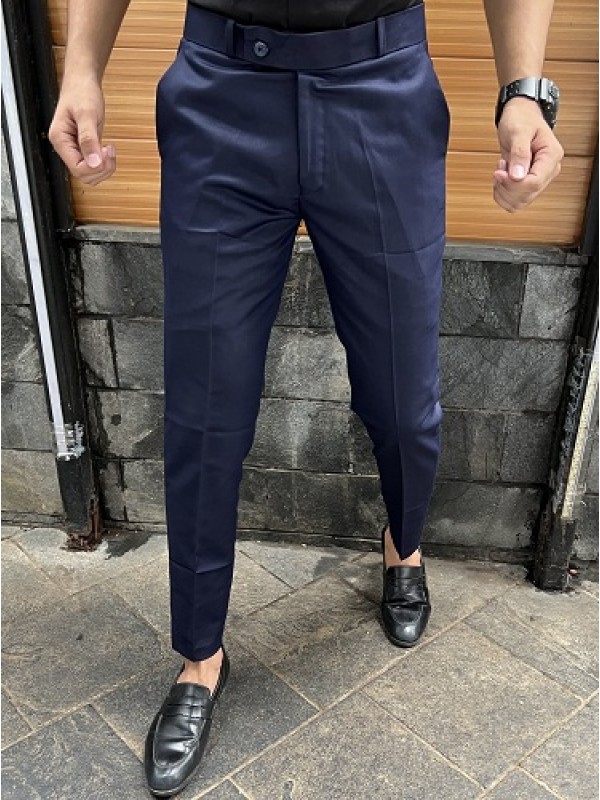      Relaxed Fit Ankle Length Navy Trouser