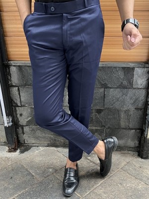      Relaxed Fit Ankle Length Navy Trouser