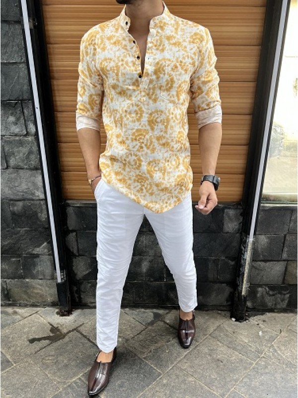 Mens Cotton Kurta Long Sleeve Button Stand Collar Solid Casual Tshirt M  Chest / 40 inches White: Clothing, Shoes & Jewelry - Amazon.com