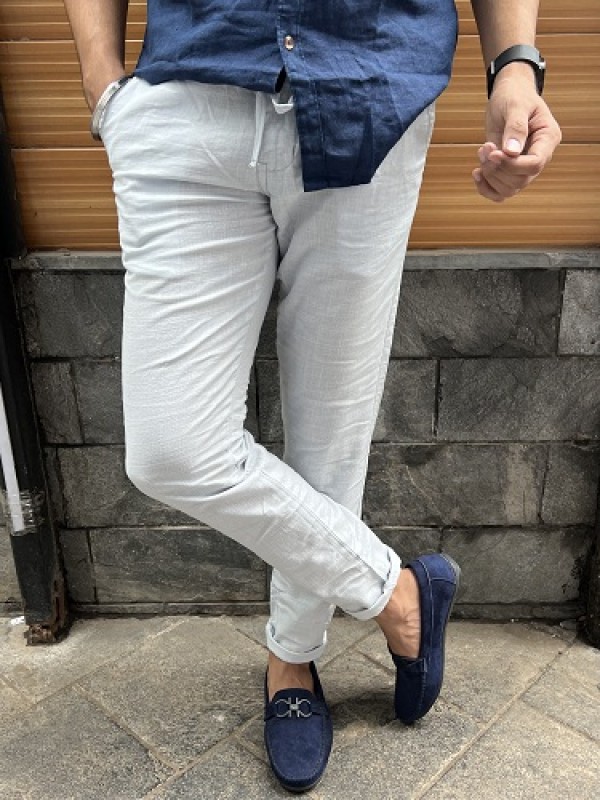      Elastic Waist Light Sky Blue Linen Pant