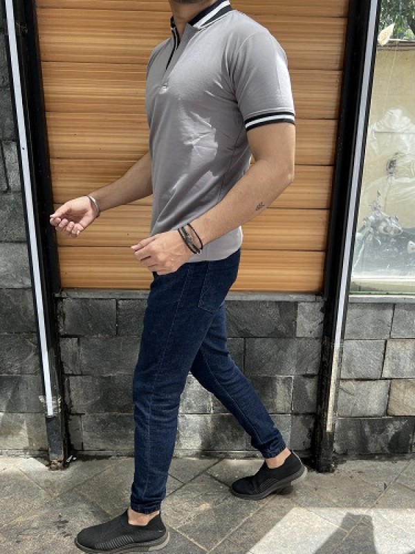       Stand Collar zipper Grey Tshirt