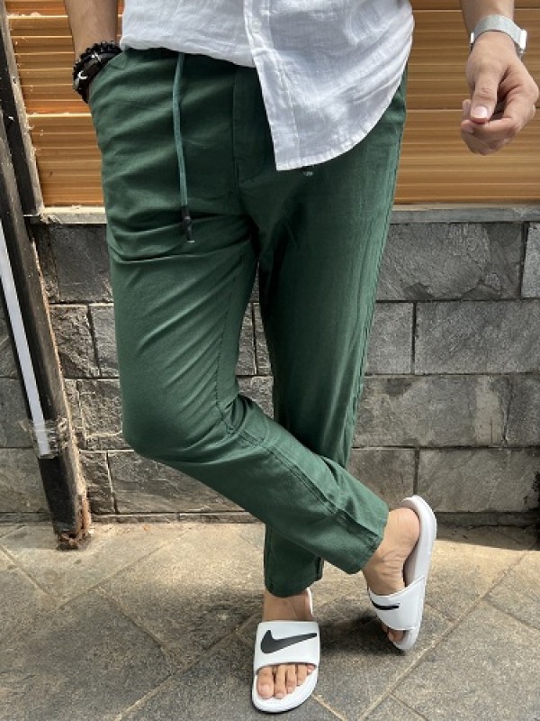      Ribbed Linen Green Pant