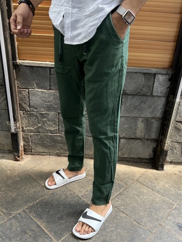      Ribbed Linen Green Pant