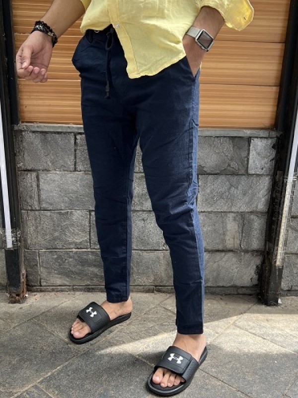      Ribbed Linen Navy Pant