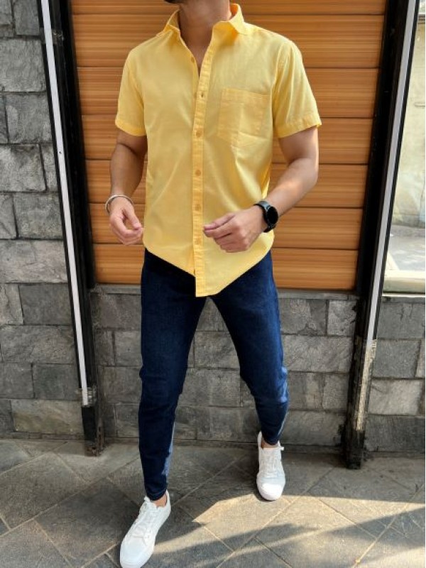         Linen Slub Half Yellow Shirt