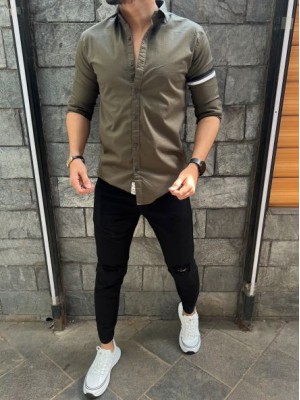          Twill Lycra Sleeve Tape Olive Shirt