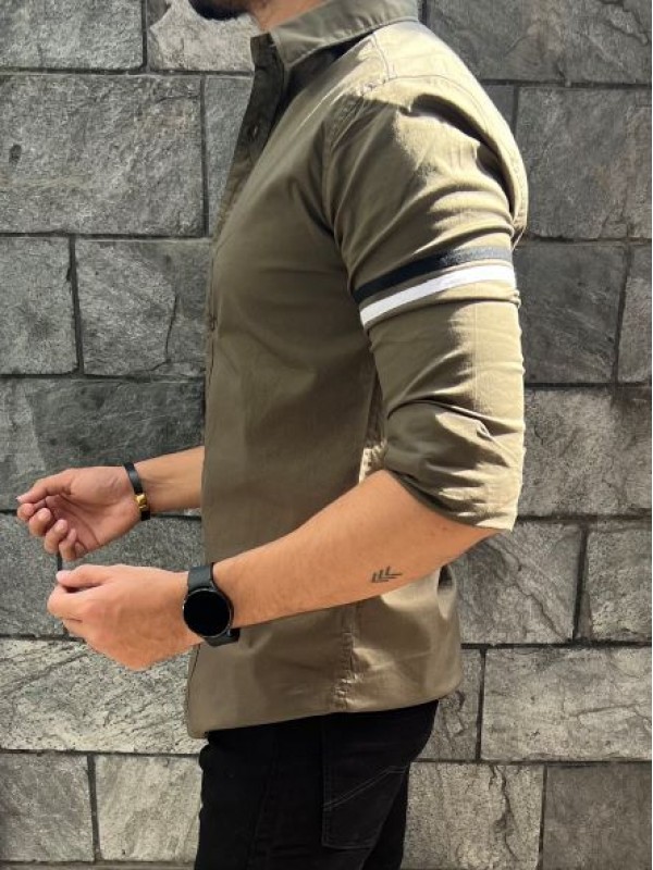          Twill Lycra Sleeve Tape Olive Shirt