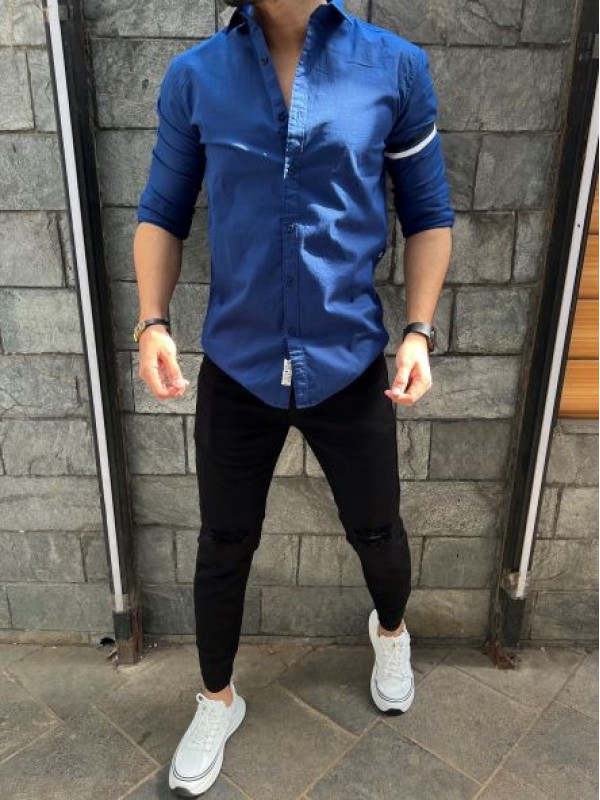          Twill Lycra Sleeve Tape Blue Shirt