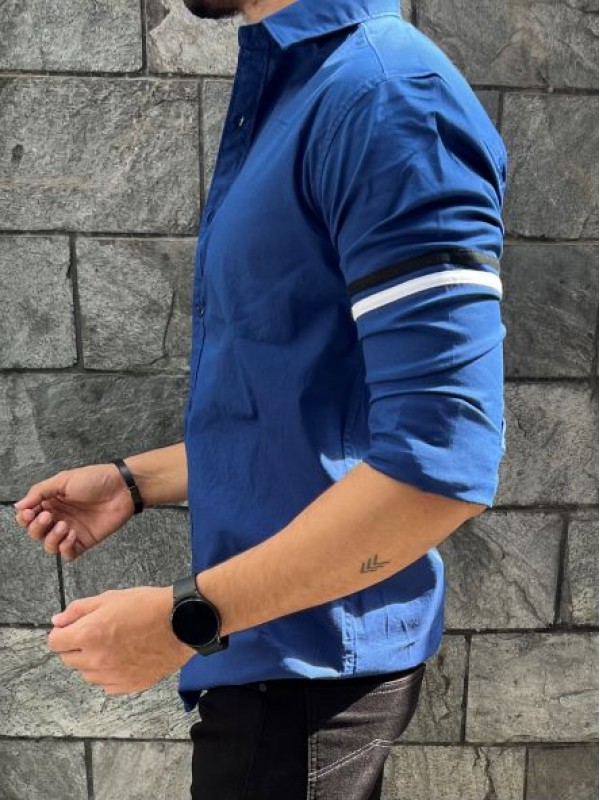          Twill Lycra Sleeve Tape Blue Shirt