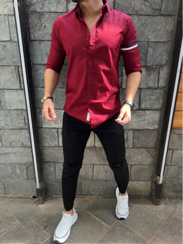          Twill Lycra Sleeve Tape Maroon Shirt