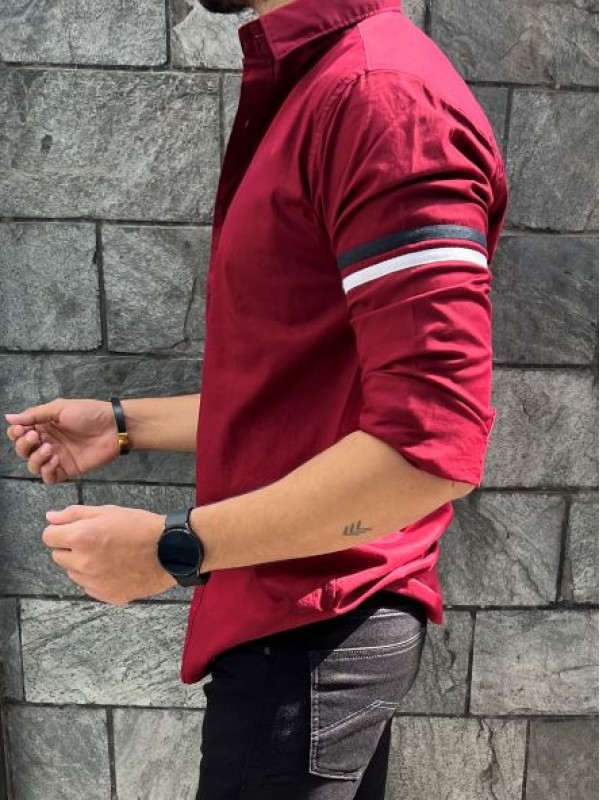          Twill Lycra Sleeve Tape Maroon Shirt