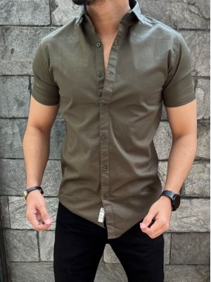         Cotton Lycra Half Olive Shirt