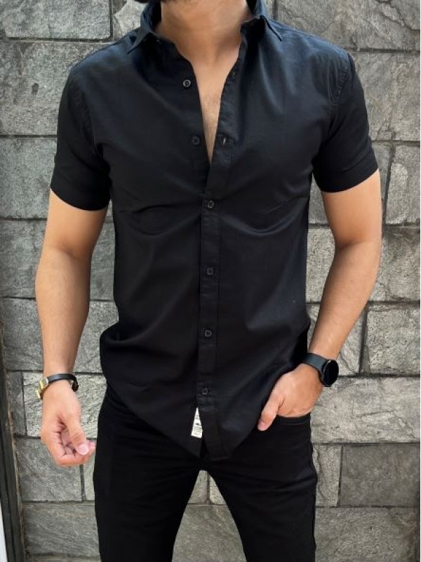         Cotton Lycra Half Black Shirt