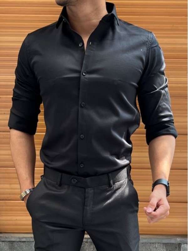         Stretchable Satin Black Fullsleeve Shirt