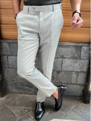     Dobby Elastic Waist Belt Grey Trouser