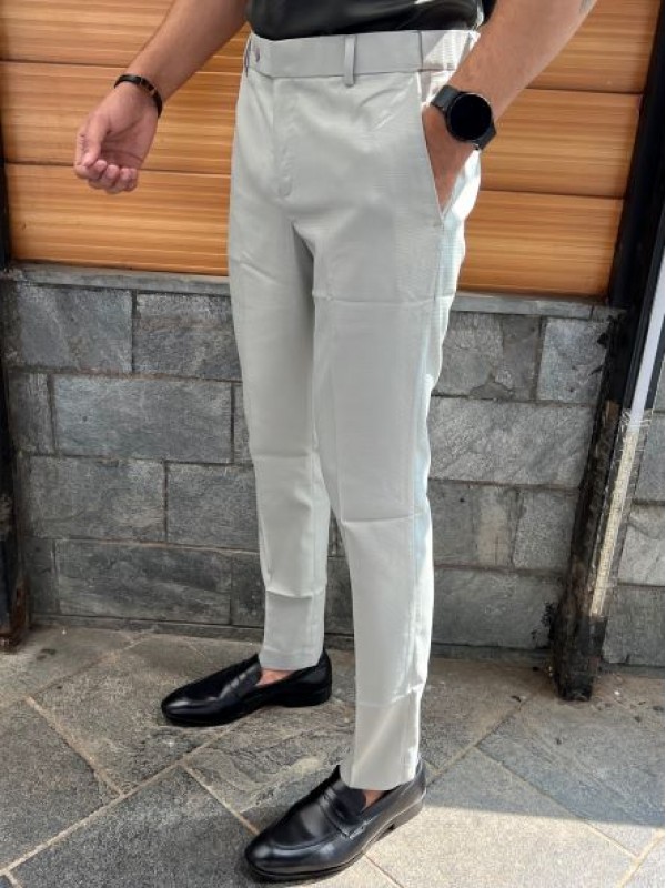     Dobby Elastic Waist Belt Grey Trouser