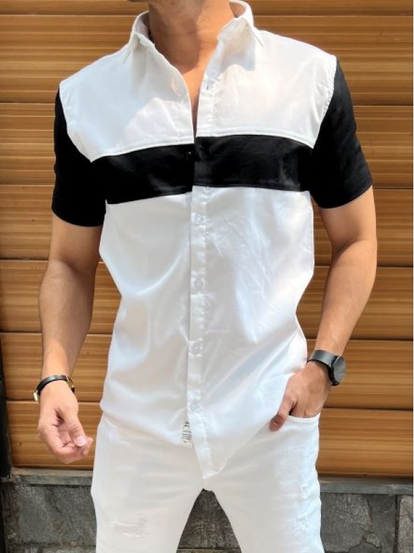                  Pannel Imported White Half Shirt