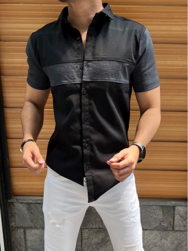                  Pannel Imported Black Half Shirt