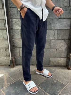            Ribbed Linen Navy Pant