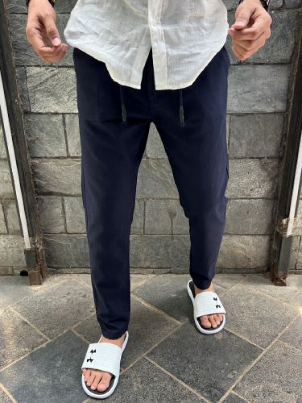            Ribbed Linen Navy Pant