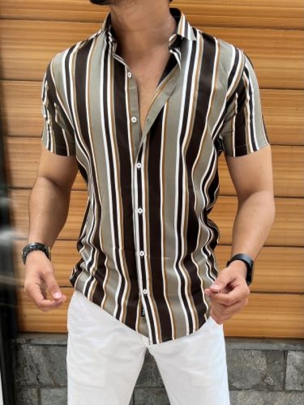 Reyon Stripes Brown Half Shirt