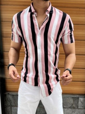             Reyon Stripes Peach Half Shirt