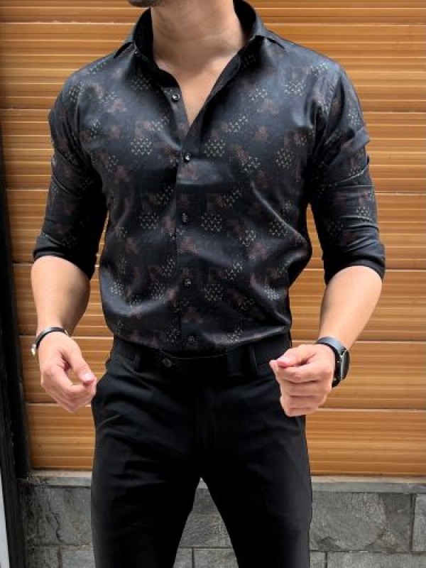 Party Wear Black Print Shirt