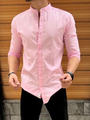           Chinese Collar Pink Slub Shirt