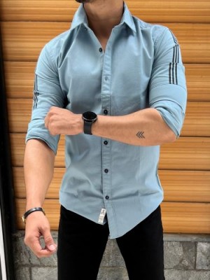              Sleeve Stripe Blue Shirt