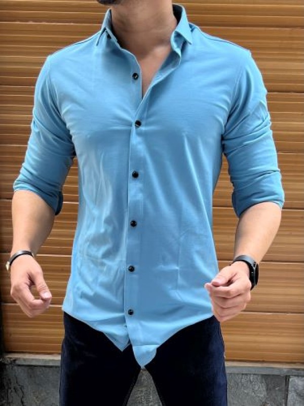              Imported Soft handfeel Stretchable Blue Shirt