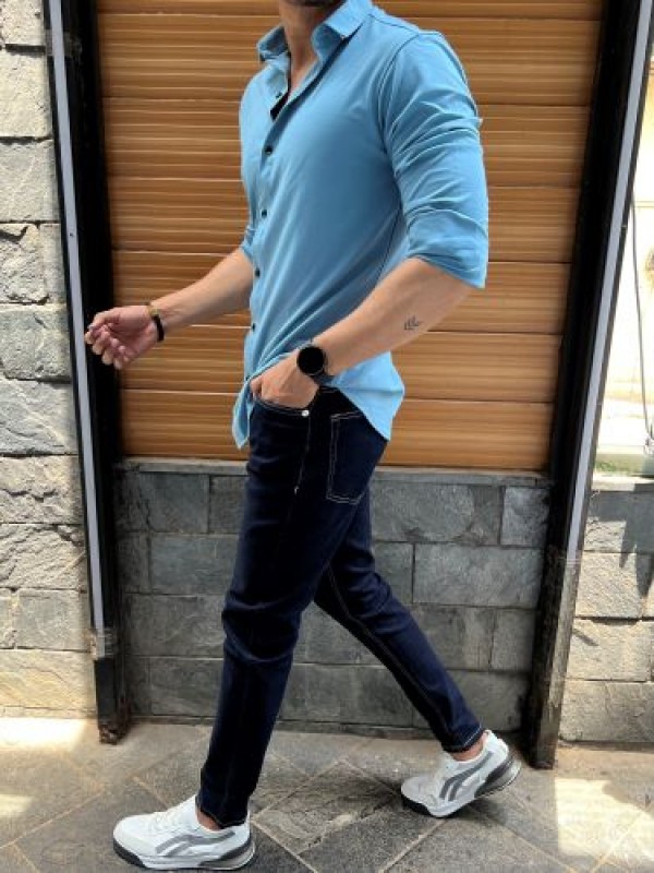              Imported Soft handfeel Stretchable Blue Shirt